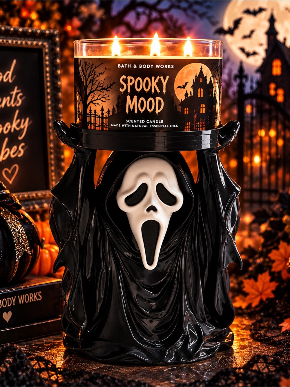 Ghostface Inspired Halloween Candle Holder | BBW 3-Wick | Horror Decor